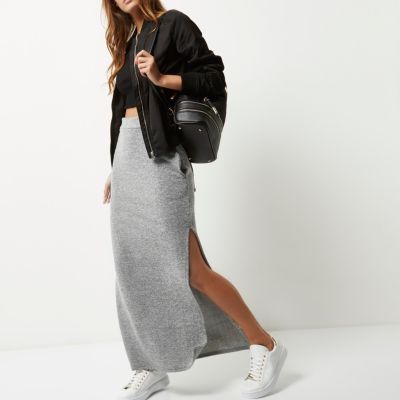 Grey marl jersey maxi skirt